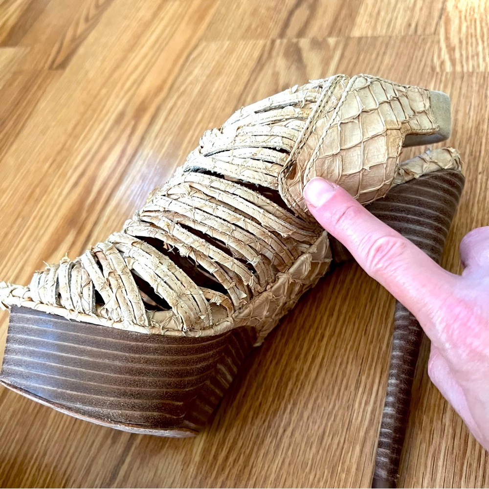 L.A.M.B. Faux Snakeskin Platform Heel Straw Sandals neutral sz‎ 7.5 - Picture 8 of 8
